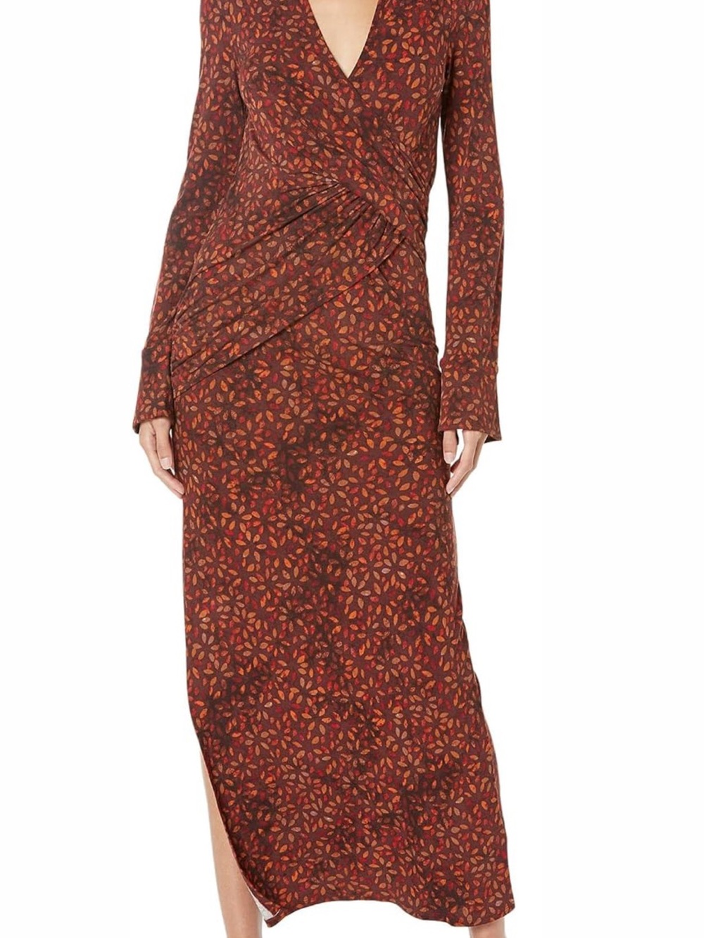 Women's Long Sleeve Maxi Dress in Rust Floral